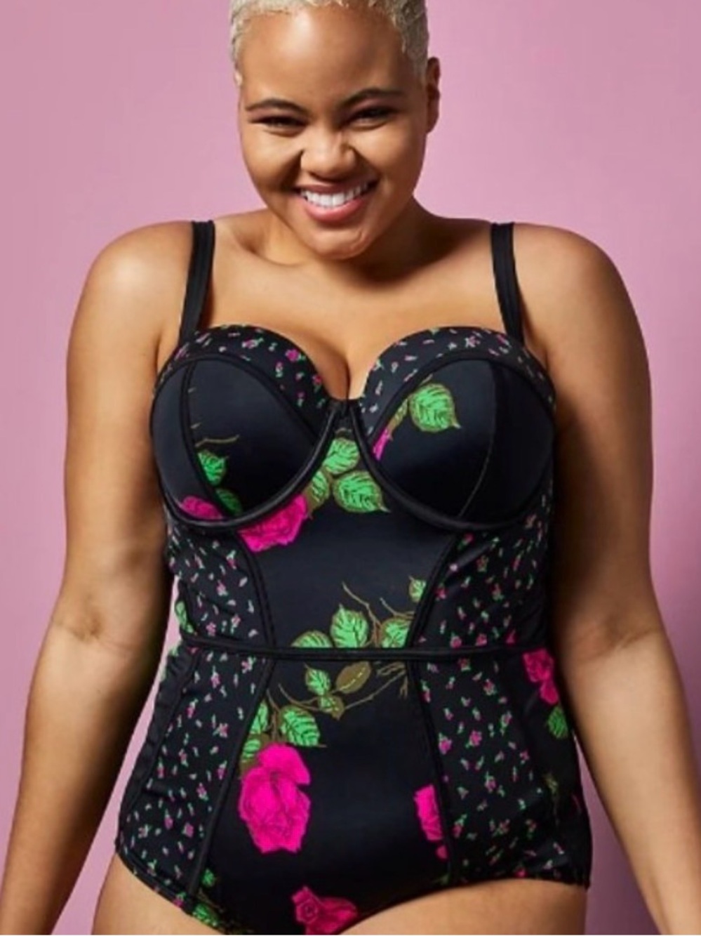 NWT Torrid x Betsy Johnson Black Pink Rose Swimsuit Sz 12 / L Whimsigoth Floral - Picture 2 of 16
